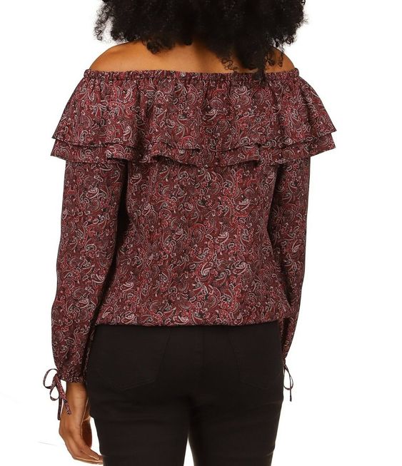 MICHAEL Michael Kors Women's Ruffled Off-The-Shoulder Paisley Print Top