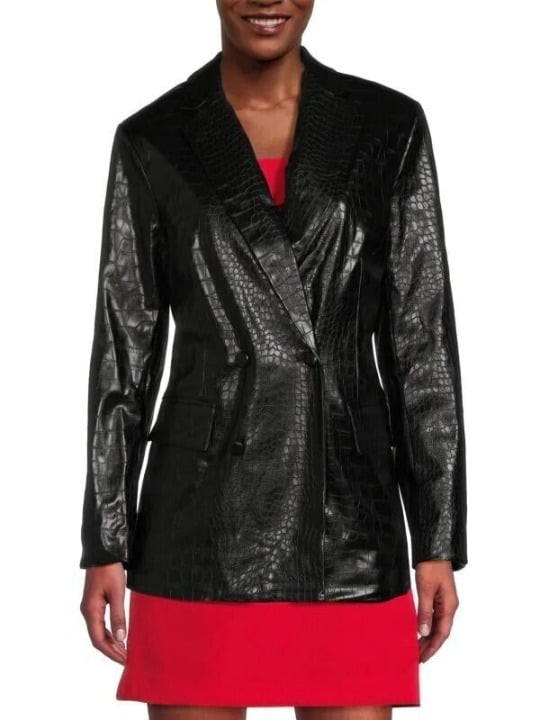 Sam Edelman Women's Braellynn Croc Embossed Faux Leather Blazer