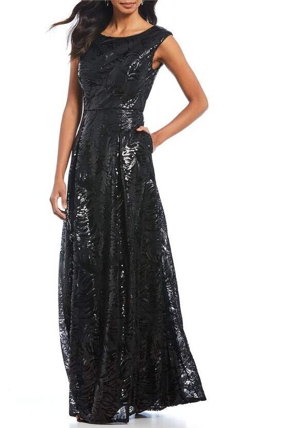 Karl Lagerfeld Paris Women's Round Neck Sleeveless Sequin Gown