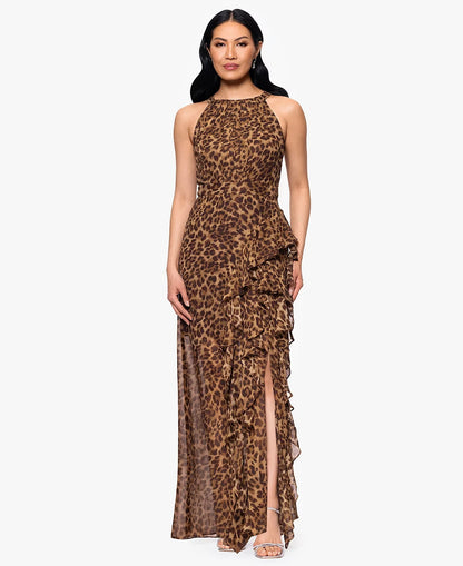NEW Betsy & Adam Women's Andie Halter Neck Ruffle Dress • Reg Price $239