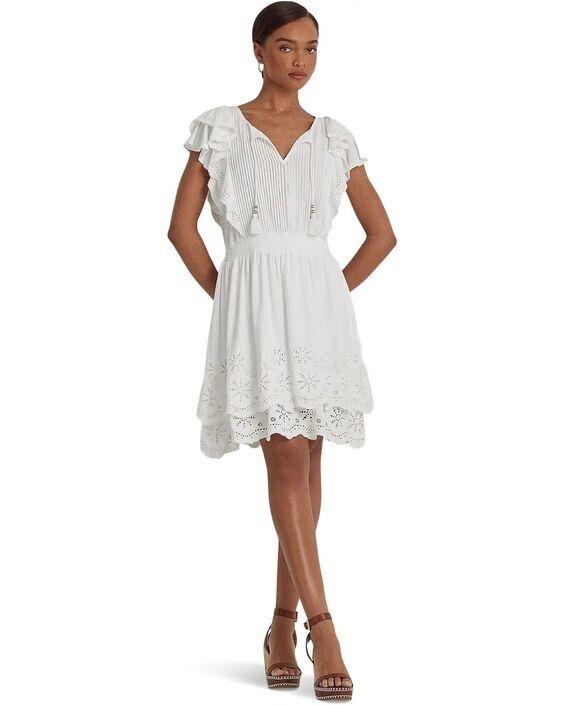 Lauren Ralph Lauren Women's Eyelet-Embroidered Jersey Tie-Neck Dress