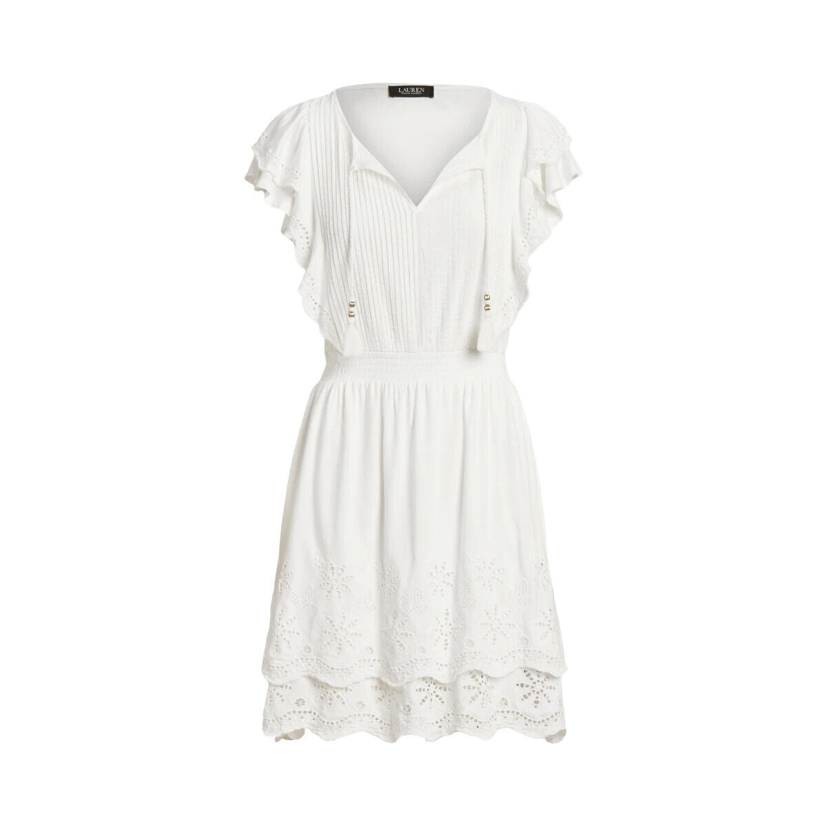 Lauren Ralph Lauren Women's Eyelet-Embroidered Jersey Tie-Neck Dress