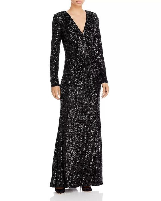 NANETTE Nanette Lepore Women's Long Sleeve V Neck Sequin Gown