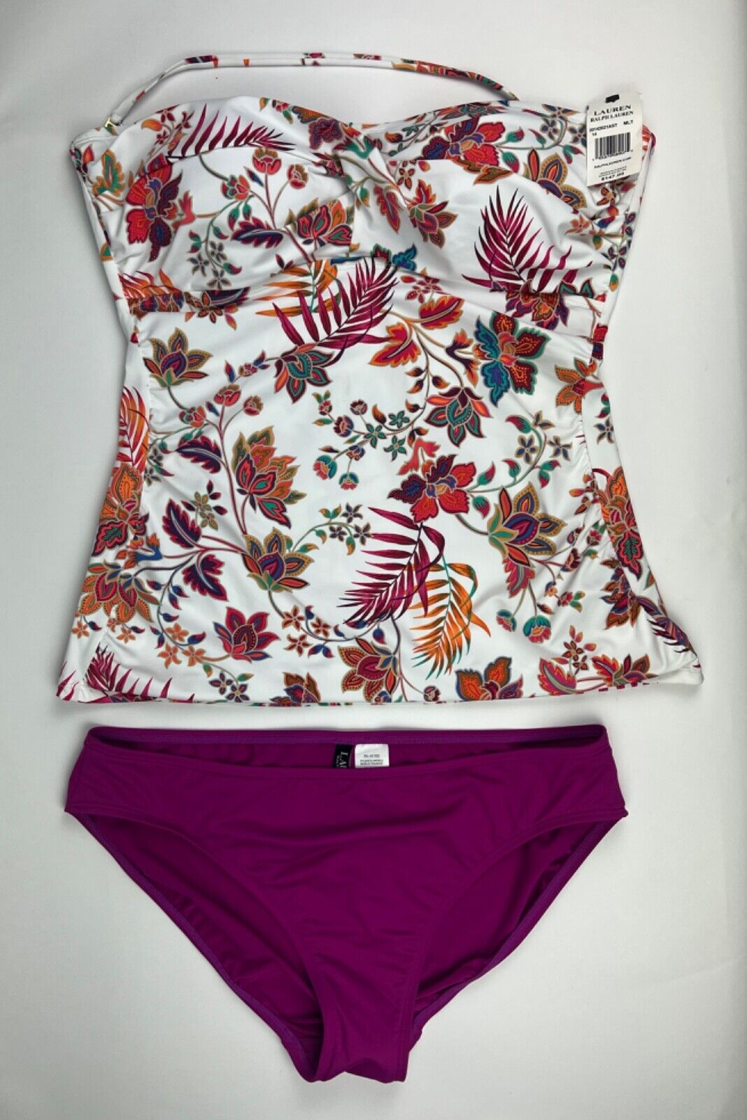 NEW! Lauren Ralph Lauren Womens 14 Jacobean Floral Tankini Top & Bottom NWT $147