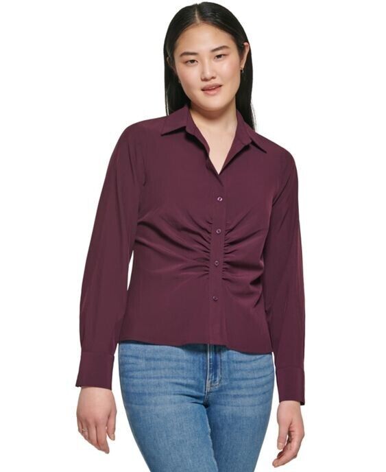 NEW! Calvin Klein Women's XL Ruched Button Front Shirt Top NWT $89.50