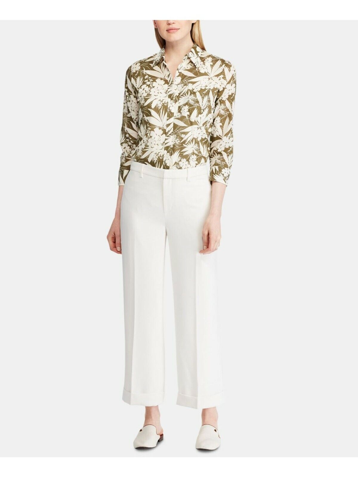 Lauren Ralph Lauren Womens 10 Wide-Leg Cropped Pant In Winter Cream NWT $165