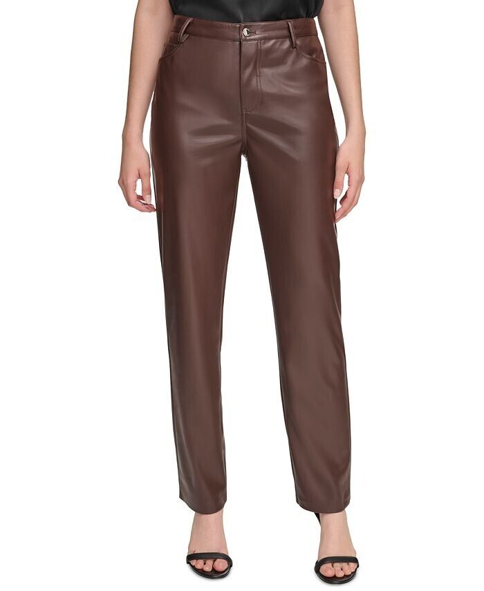 NEW! Calvin Klein Women's 12 Faux-Leather Straight Leg Pants NWT $89.50