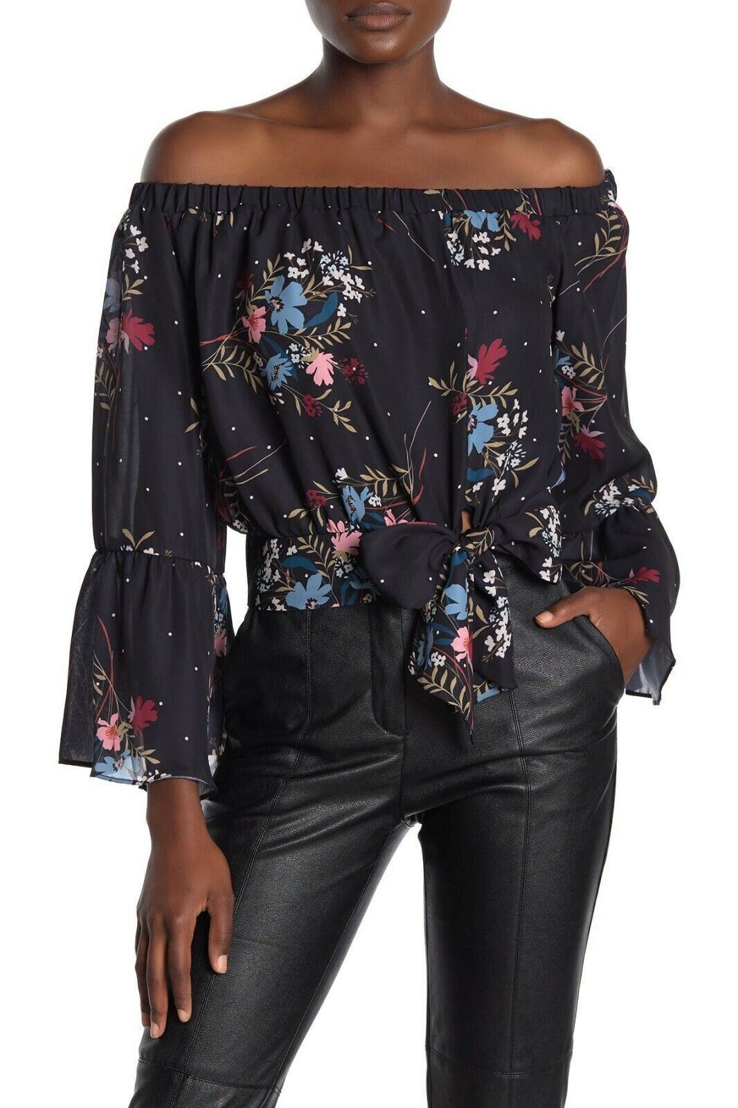 NEW! Parker Women's XS Floral Off-The-Shoulder Bell-Sleeve Blouse NWT $238