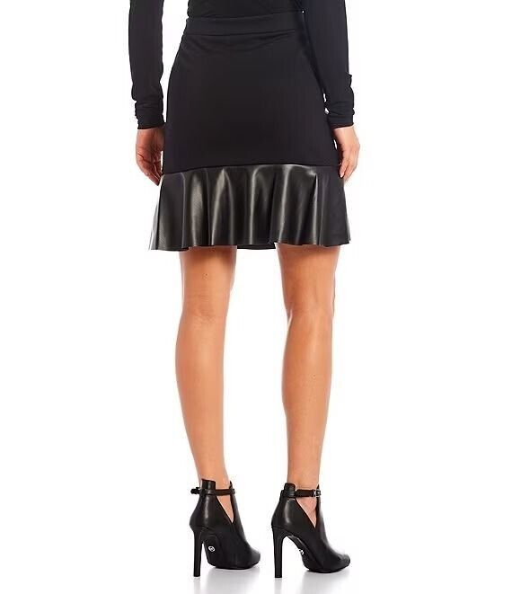 NEW! MICHAEL Michael Kors Women's XL Mixed-Media Flare Skirt In Cordovan NWT $98