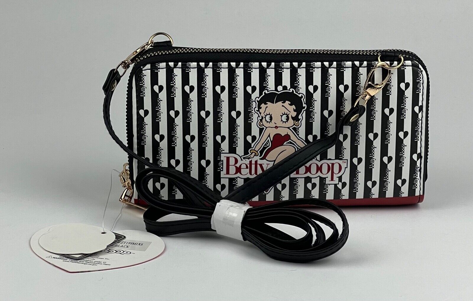 NEW! Betty Boop Womens Lany Vegan Crossbody Wristlet Wallet Bag