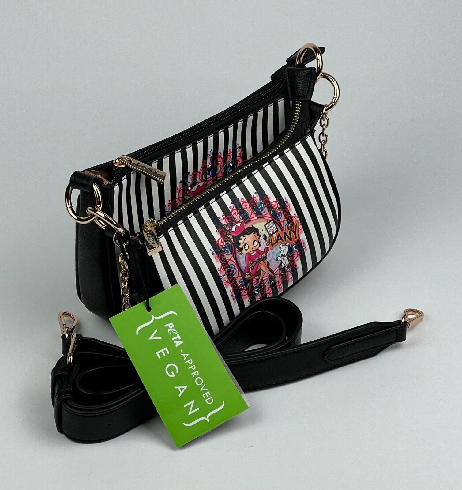 NEW! Betty Boop Womens Lany Vegan Crossbody with Chain Shoulder Bag