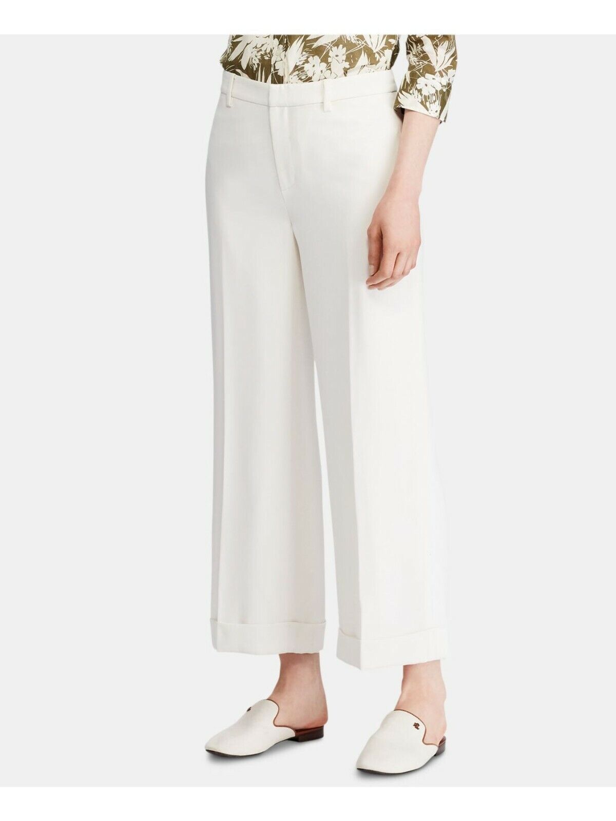 Lauren Ralph Lauren Womens 10 Wide-Leg Cropped Pant In Winter Cream NWT $165