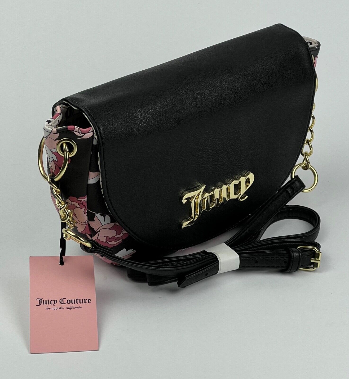 NEW! Juicy Couture Womens Flap Pretty Rose Black Crossbody Bag NWT $89