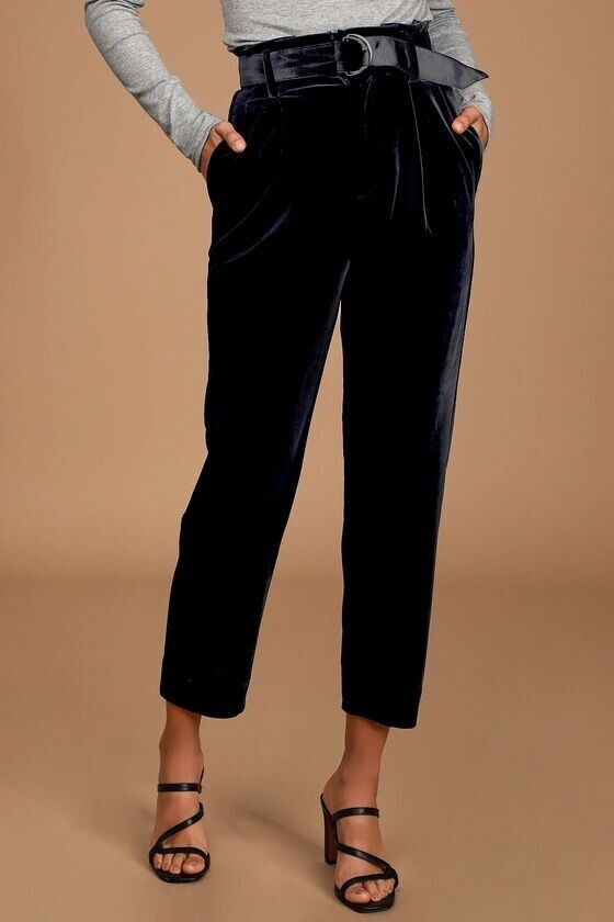 NEW! Neon Blonde Women's 30 Roxy Black Velvet Paperbag Waist Pants MSRP $159