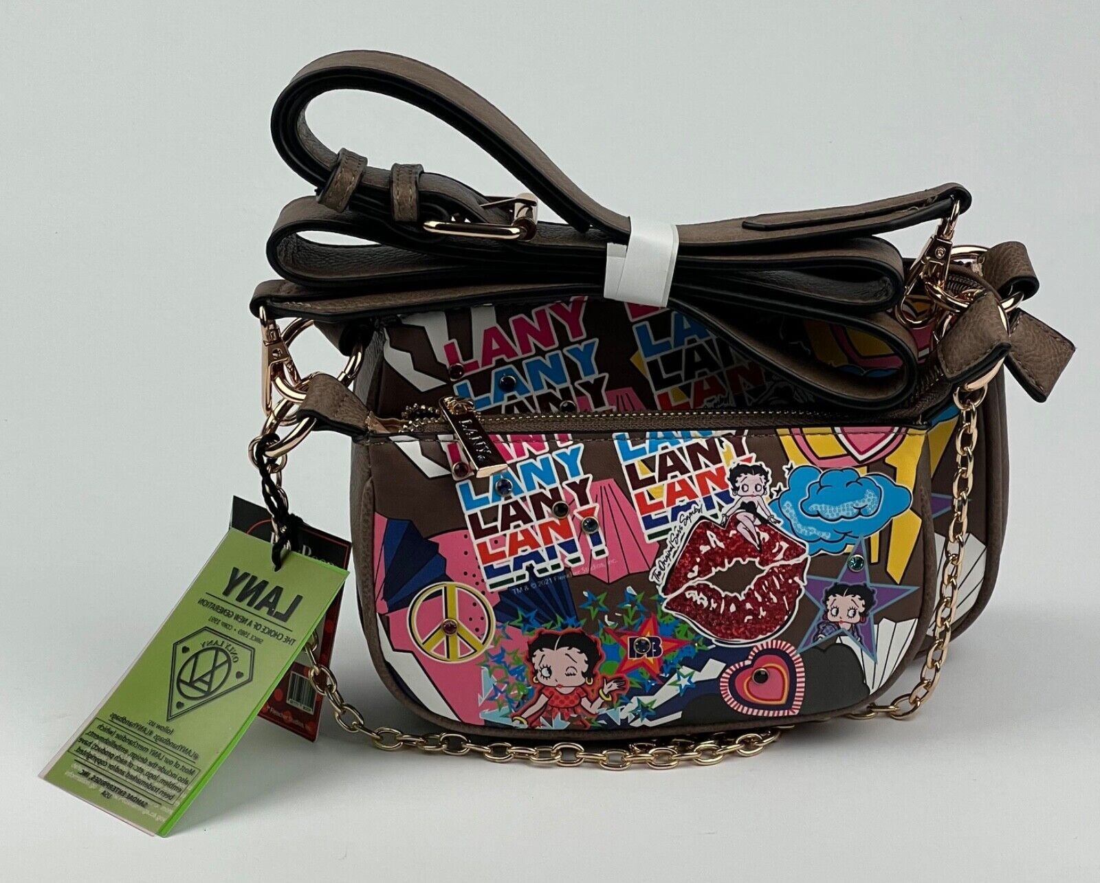 NEW! Betty Boop Womens Lany Vegan Crossbody with Chain Shoulder Bag