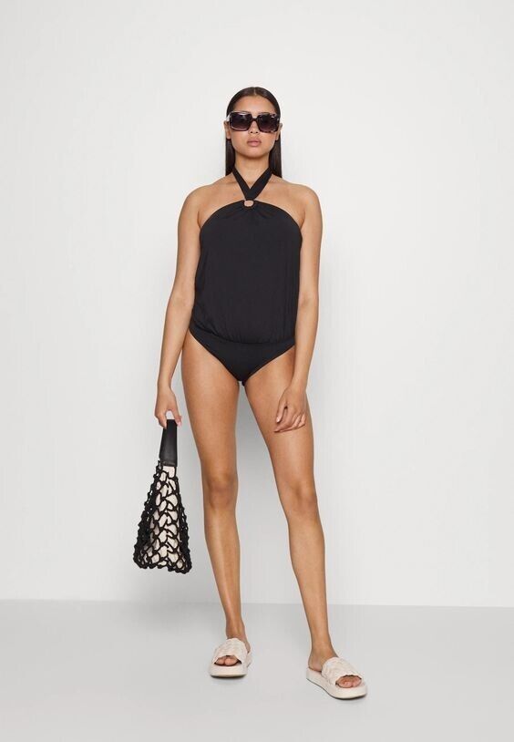 NEW! Michael Kors Women's 10 Iconic Solids Logo Ring Blouson Swimsuit NWT $114