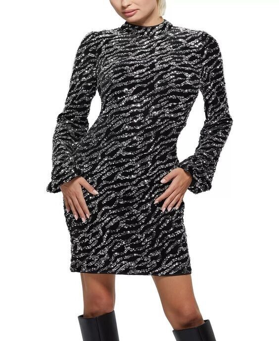 NEW! Guess Women's Zoe Sequin Balloon-Sleeve Dress