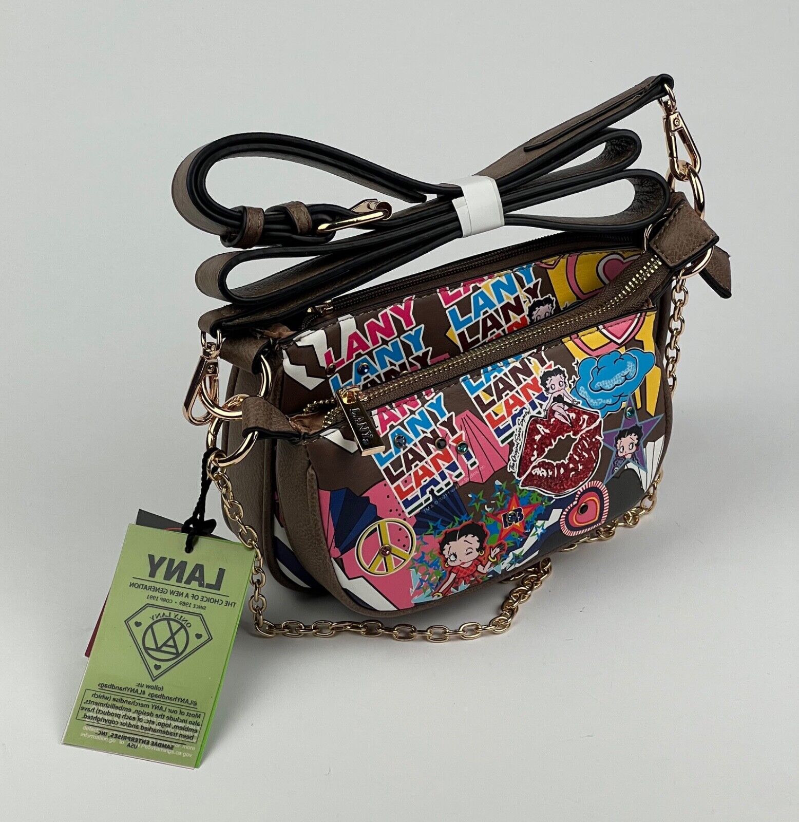 NEW! Betty Boop Womens Lany Vegan Crossbody with Chain Shoulder Bag