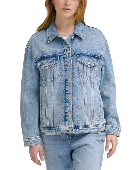 NEW! Calvin Klein Women's XL Cotton Oversized Trucker Denim Jacket NWT $99.50