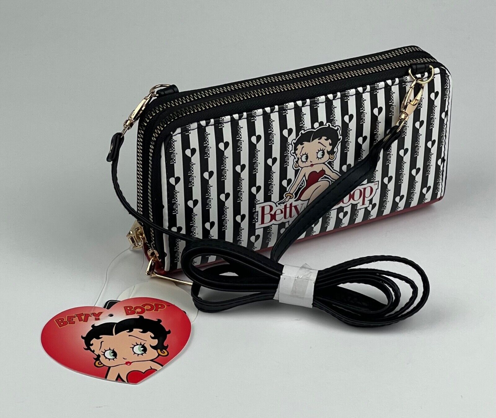 NEW! Betty Boop Womens Lany Vegan Crossbody Wristlet Wallet Bag