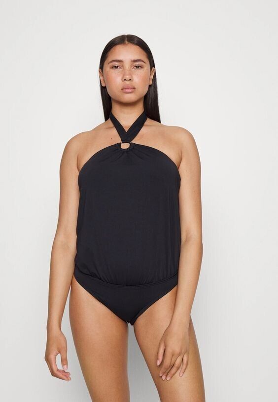 NEW! Michael Kors Women's 10 Iconic Solids Logo Ring Blouson Swimsuit NWT $114