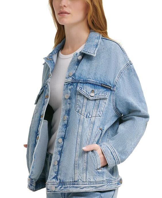 NEW! Calvin Klein Women's XL Cotton Oversized Trucker Denim Jacket NWT $99.50