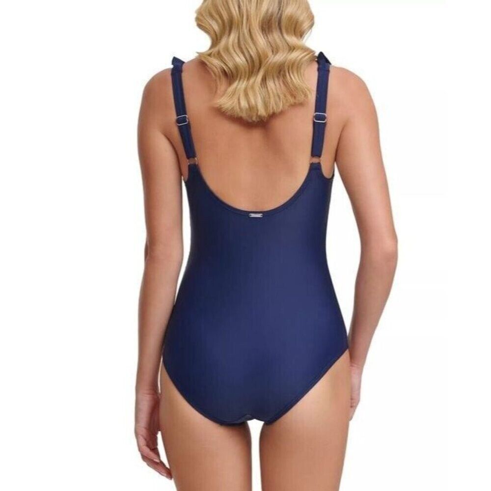 NEW! DKNY Women's 14 Ruffle Plunge Tummy Control One-Piece Swimsuit NWT $98