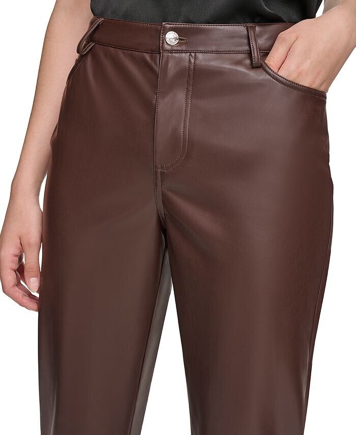 NEW! Calvin Klein Women's 12 Faux-Leather Straight Leg Pants NWT $89.50