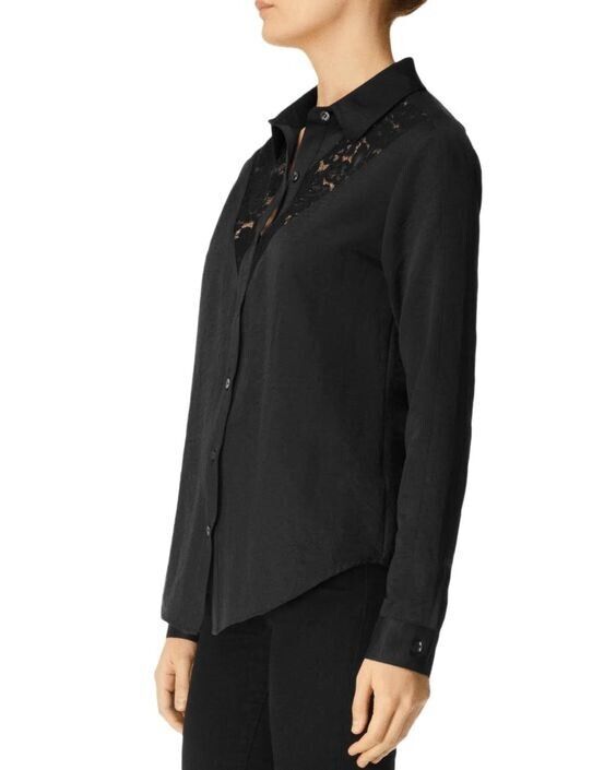 NEW! J Brand Women's M Lula Button-Front Lace Inset Shirt In Black NWT $228