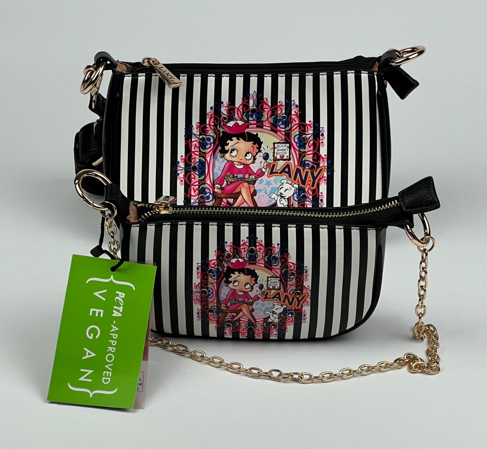 NEW! Betty Boop Womens Lany Vegan Crossbody with Chain Shoulder Bag