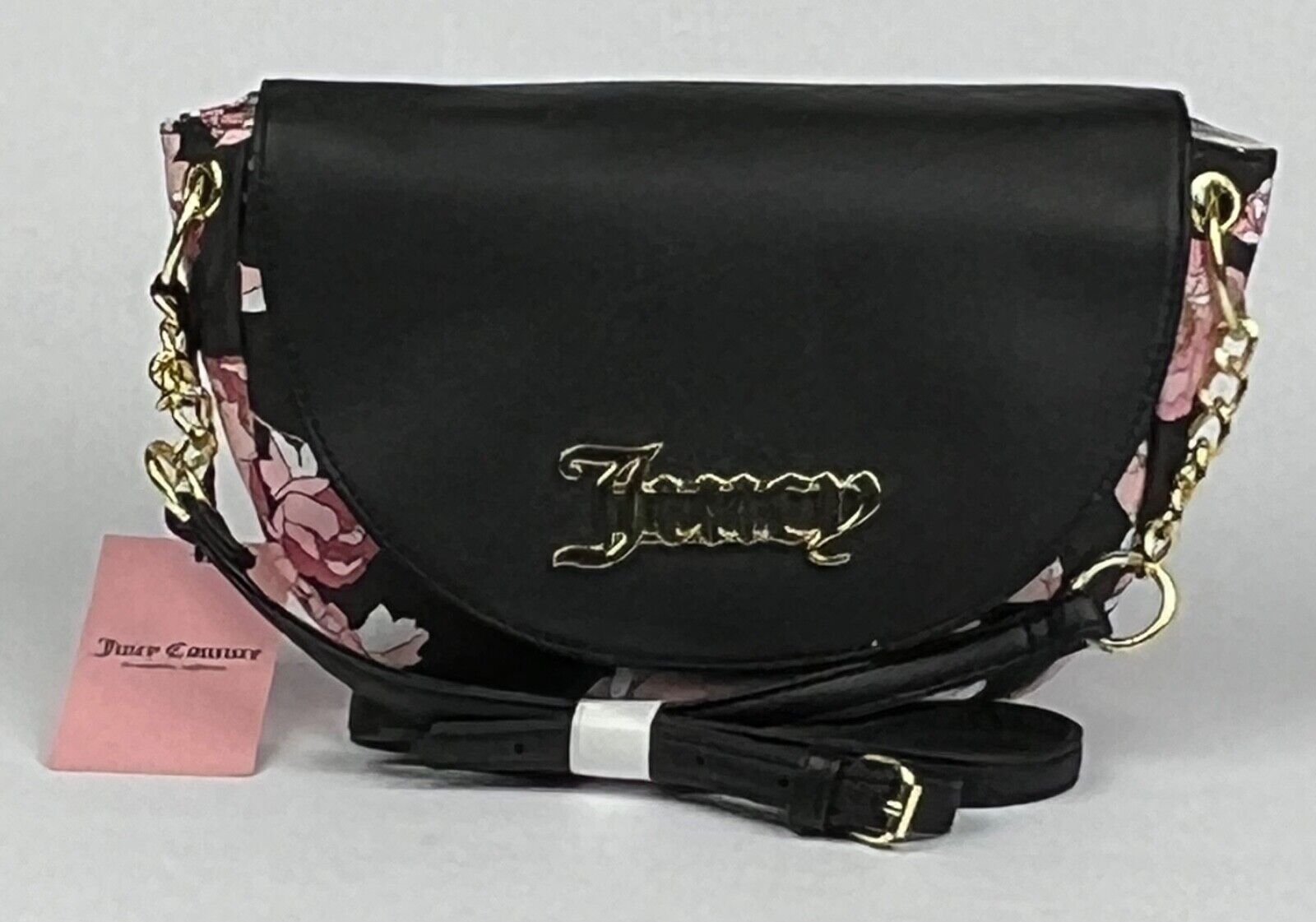 NEW! Juicy Couture Womens Flap Pretty Rose Black Crossbody Bag NWT $89