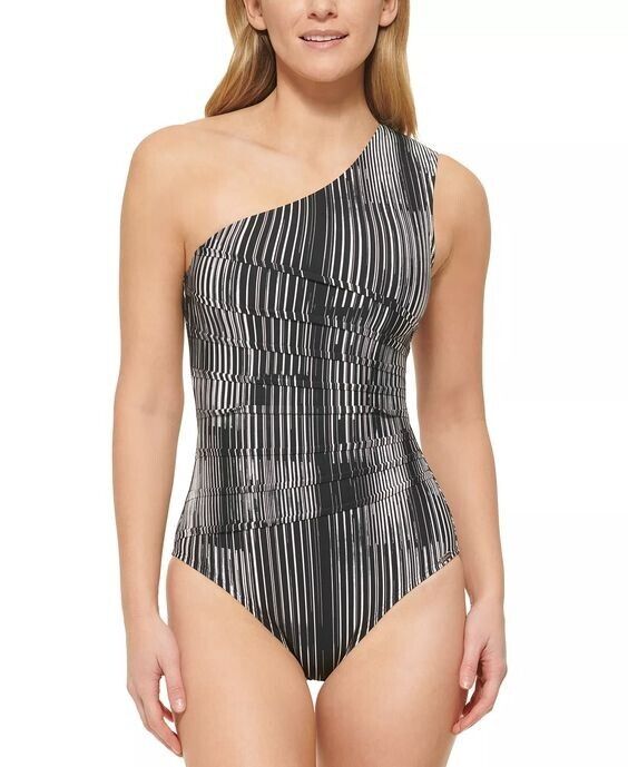 NEW! Calvin Klein Women's 12 One-Shoulder Starburst One-Piece Swimsuit MSRP $118