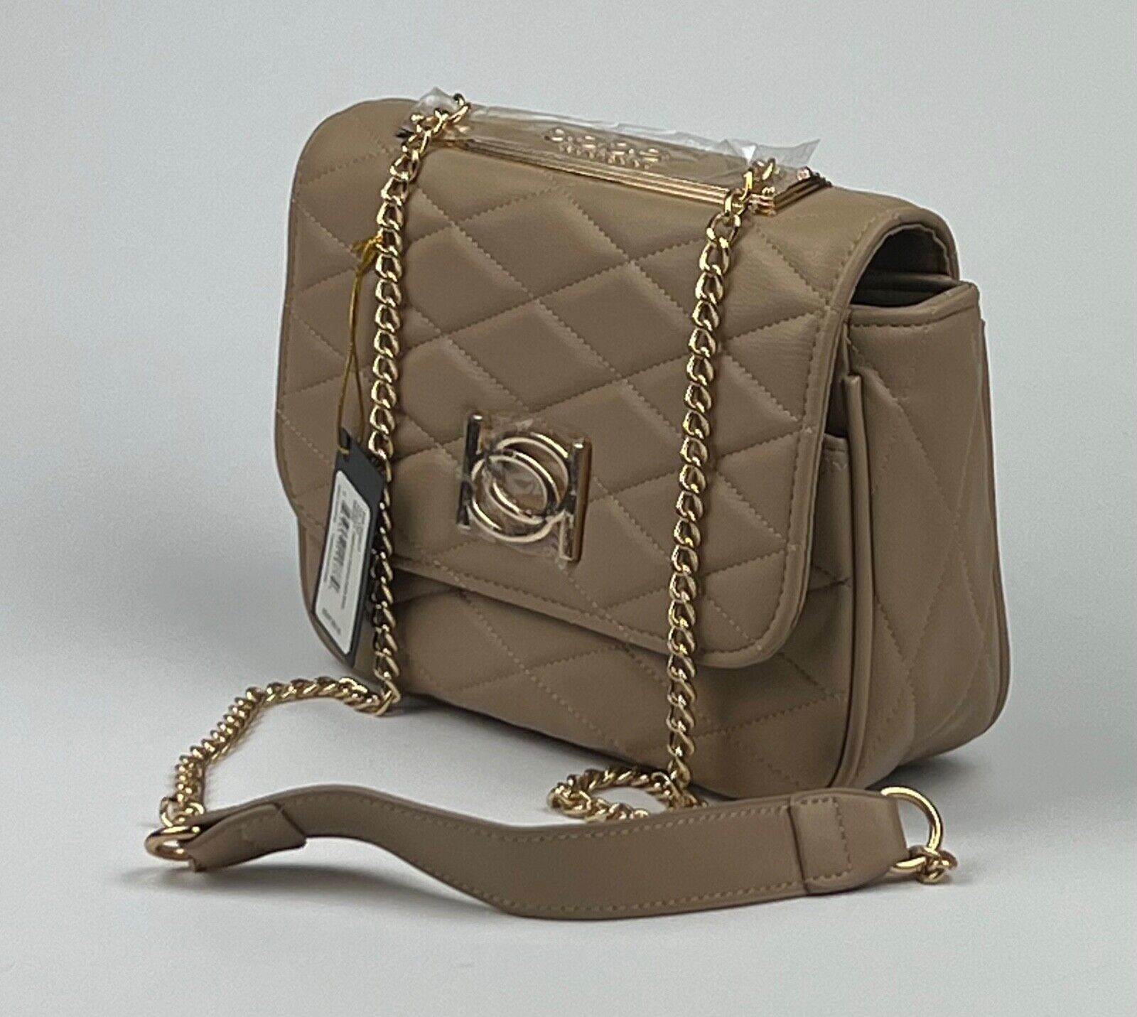 NEW! Bebe Women's Abigail Smooth Flap Shoulder Bag In Beige NWT $89