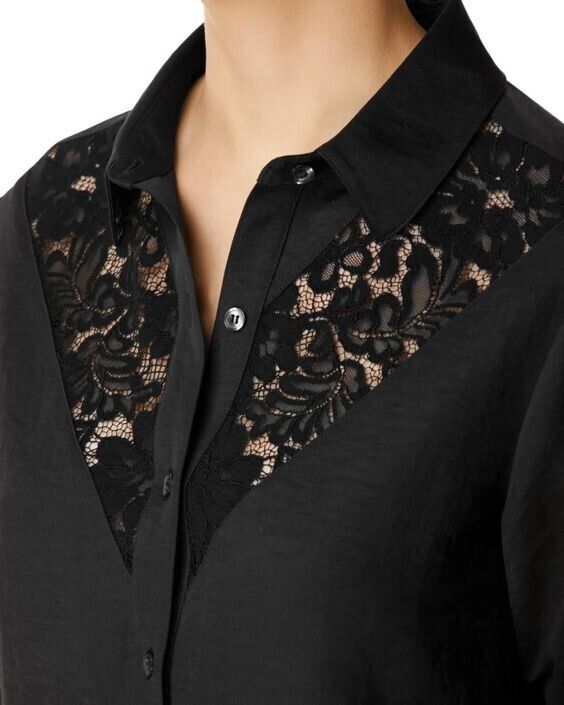 NEW! J Brand Women's M Lula Button-Front Lace Inset Shirt In Black NWT $228