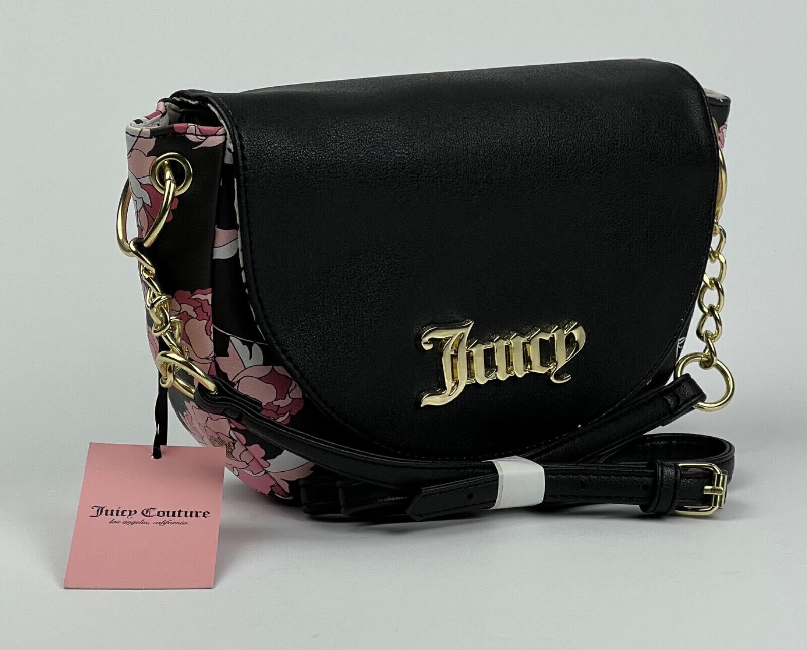 NEW! Juicy Couture Womens Flap Pretty Rose Black Crossbody Bag NWT $89