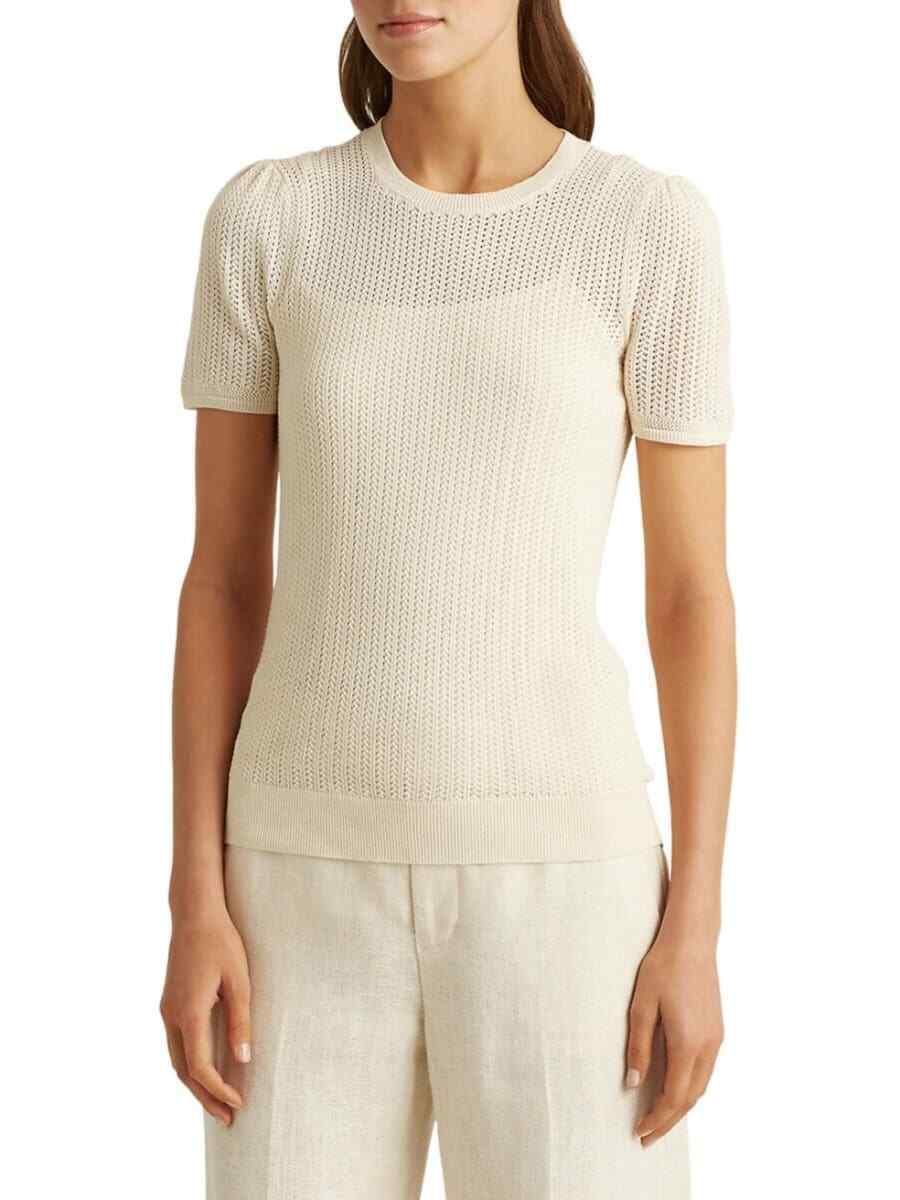 NEW! Lauren Ralph Lauren Women's L Pointelle Cotton-Blend Sweater Top NWT $99.50