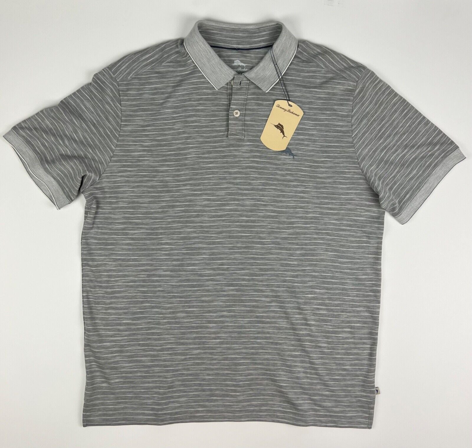 NEW! Tommy Bahama Men's L Striped Polo Shirt In Harbor Mist NWT $99.50