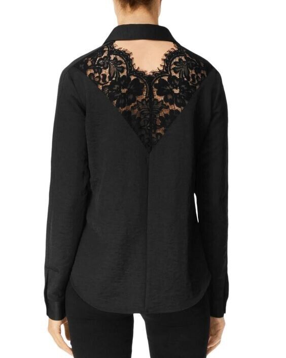 NEW! J Brand Women's M Lula Button-Front Lace Inset Shirt In Black NWT $228